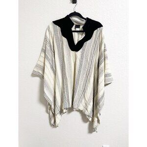 Anna Sui Vintage Poncho Pullover Velvet Trim Striped Textured Artisan One Size‎